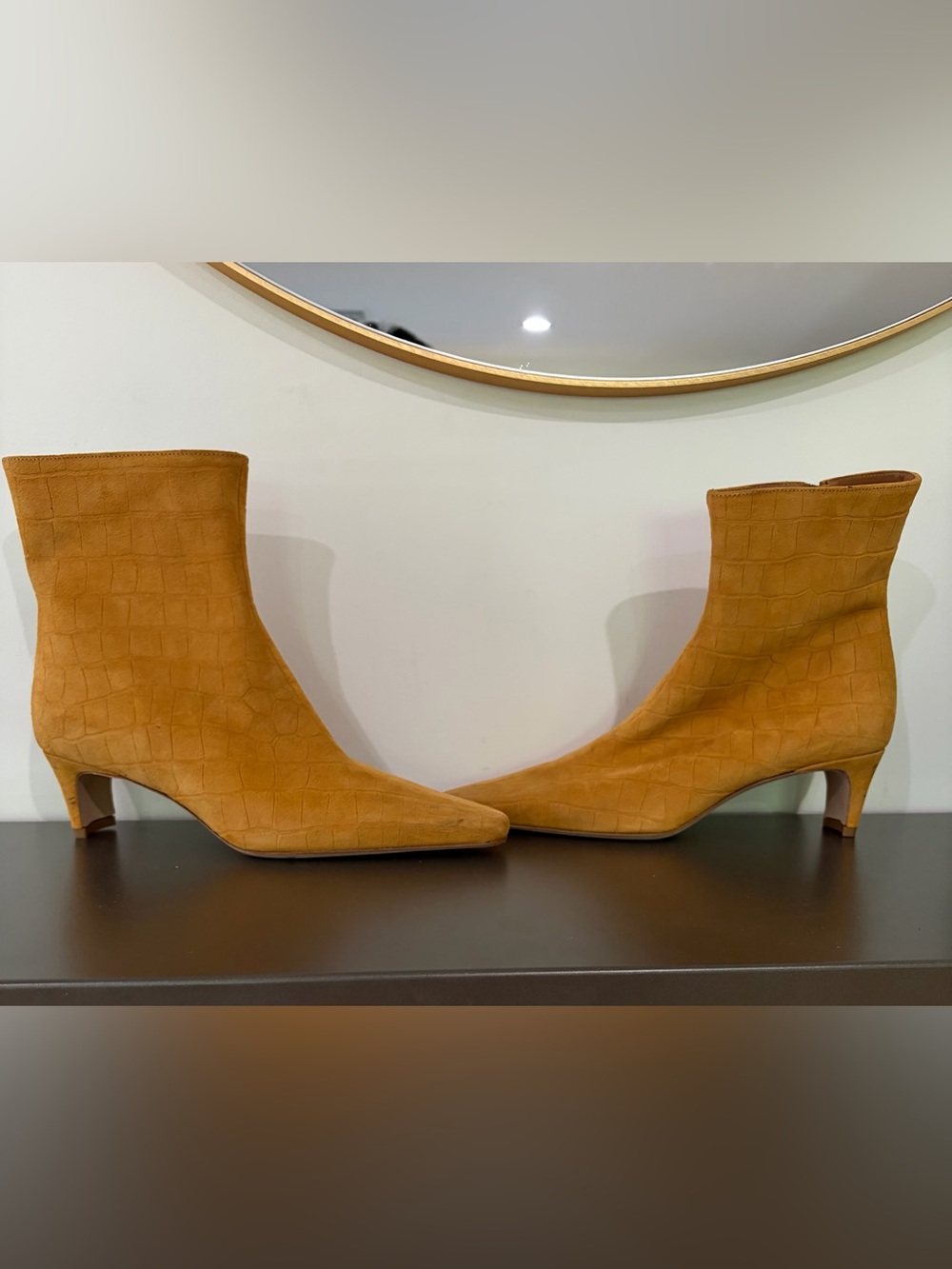 STAUD Tan Croc-Embossed Suede Ankle Wally Boots - Picture 4 of 12